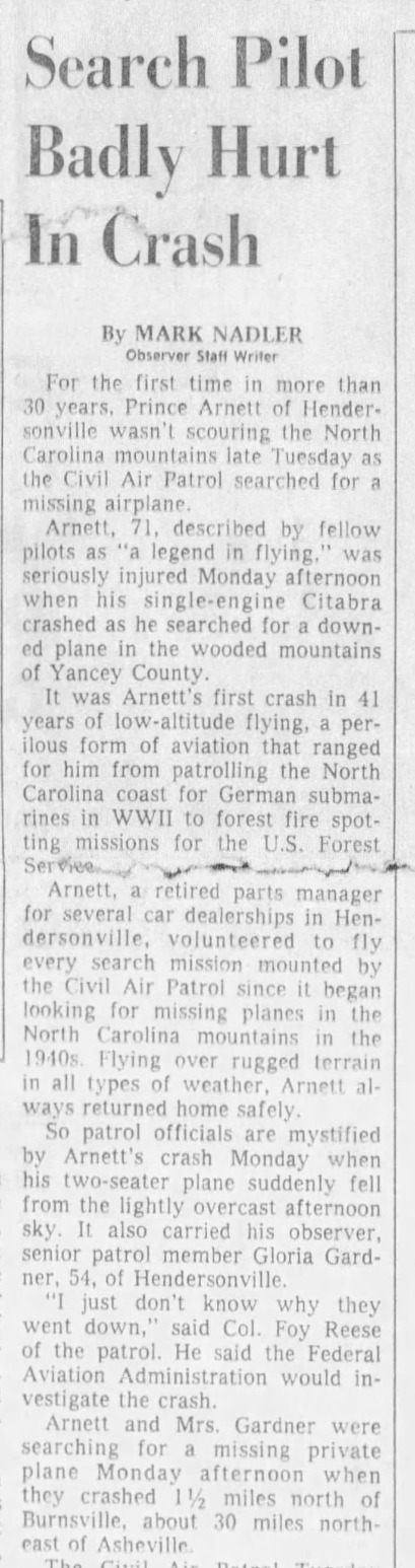 Calloway Peak plane crash newspaper article