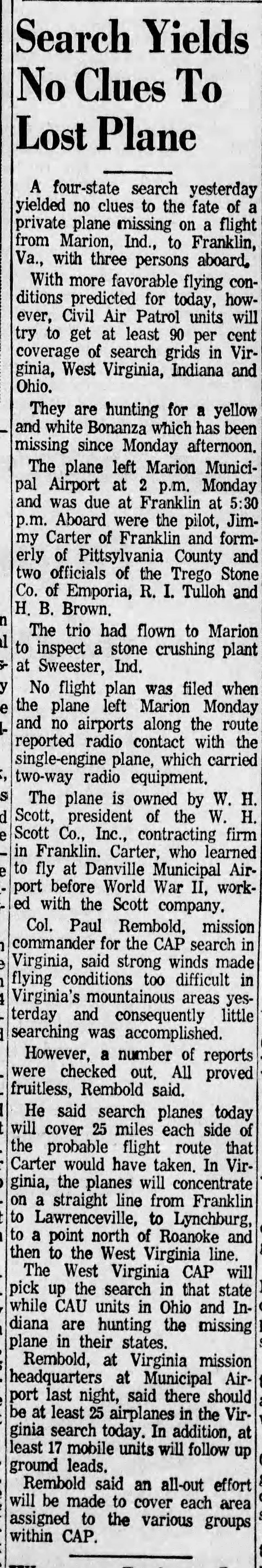 Dobie Mountain plane crash newspaper article