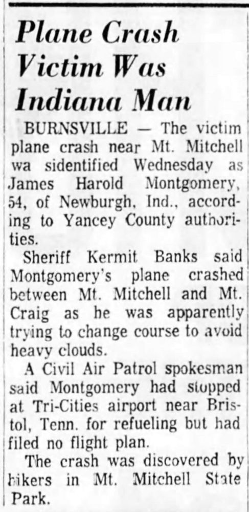 Black Mountain Crest plane crash newspaper article