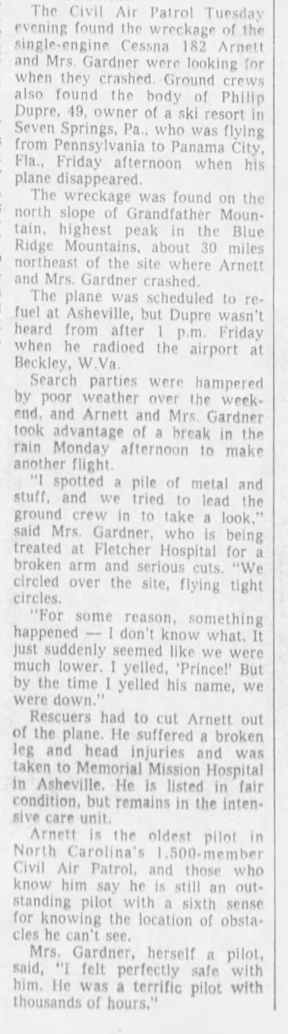 Calloway Peak plane crash newspaper article