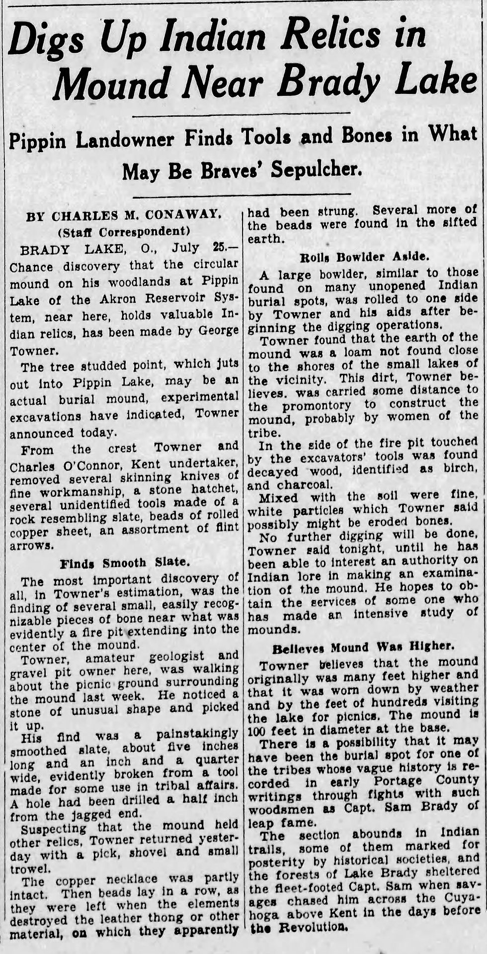 Towner Mound excavation newspaper article