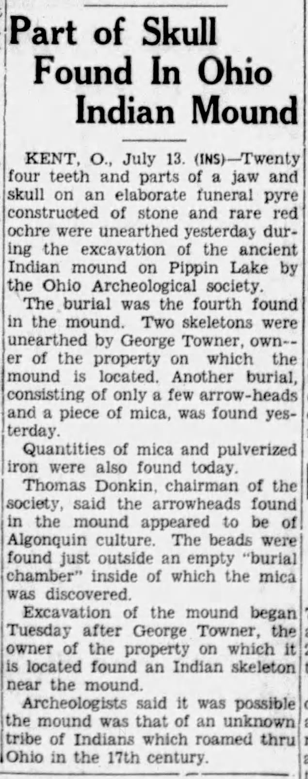 Towner Mound excavation newspaper article