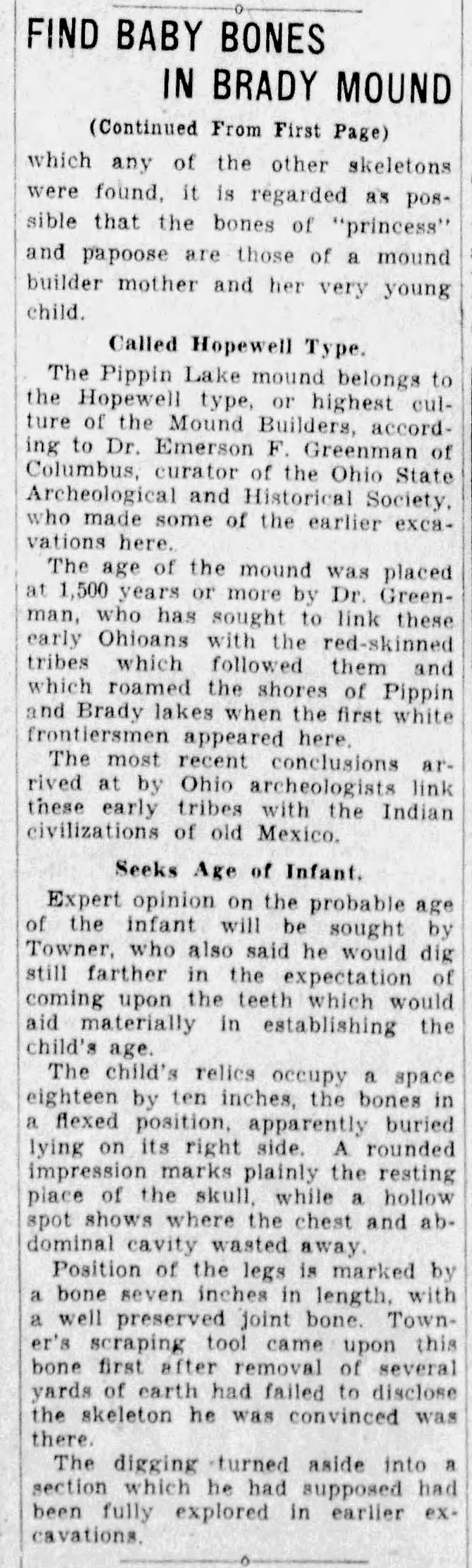 Towner Mound excavation newspaper article
