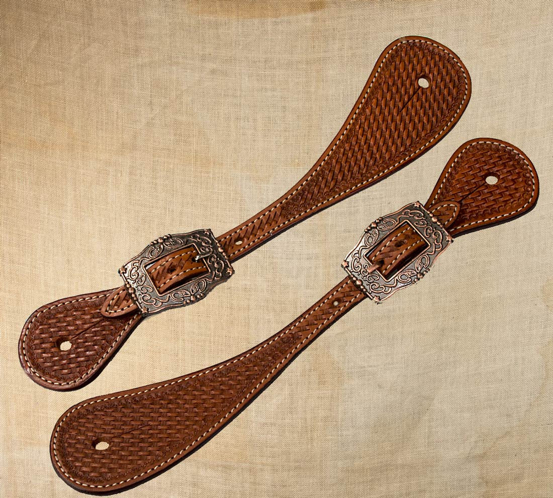Elite Spur Straps with Basket Weave Tooling