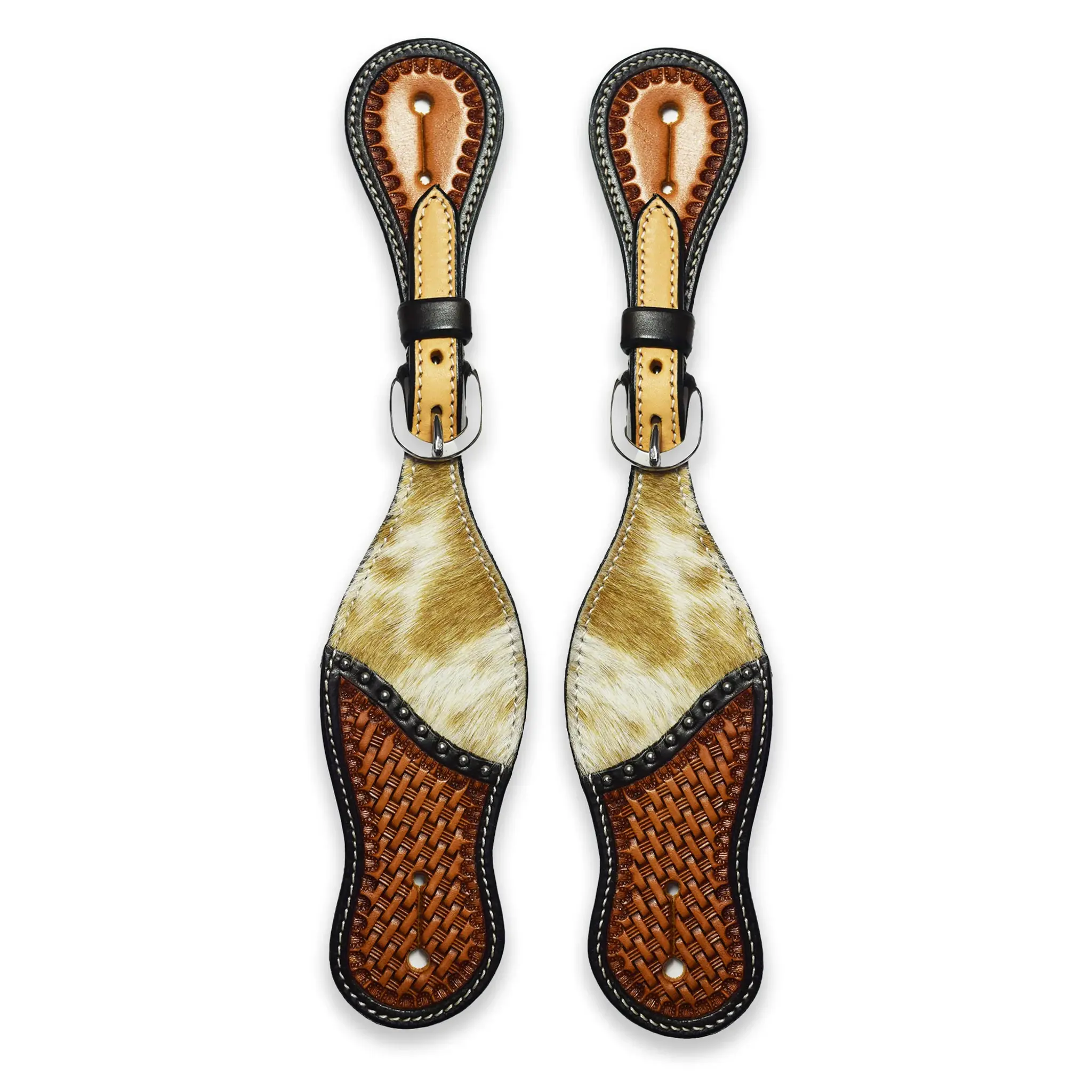 Ezy Ride Spur Strap Shaped with Cowhide and Basket Stamping Two Tone