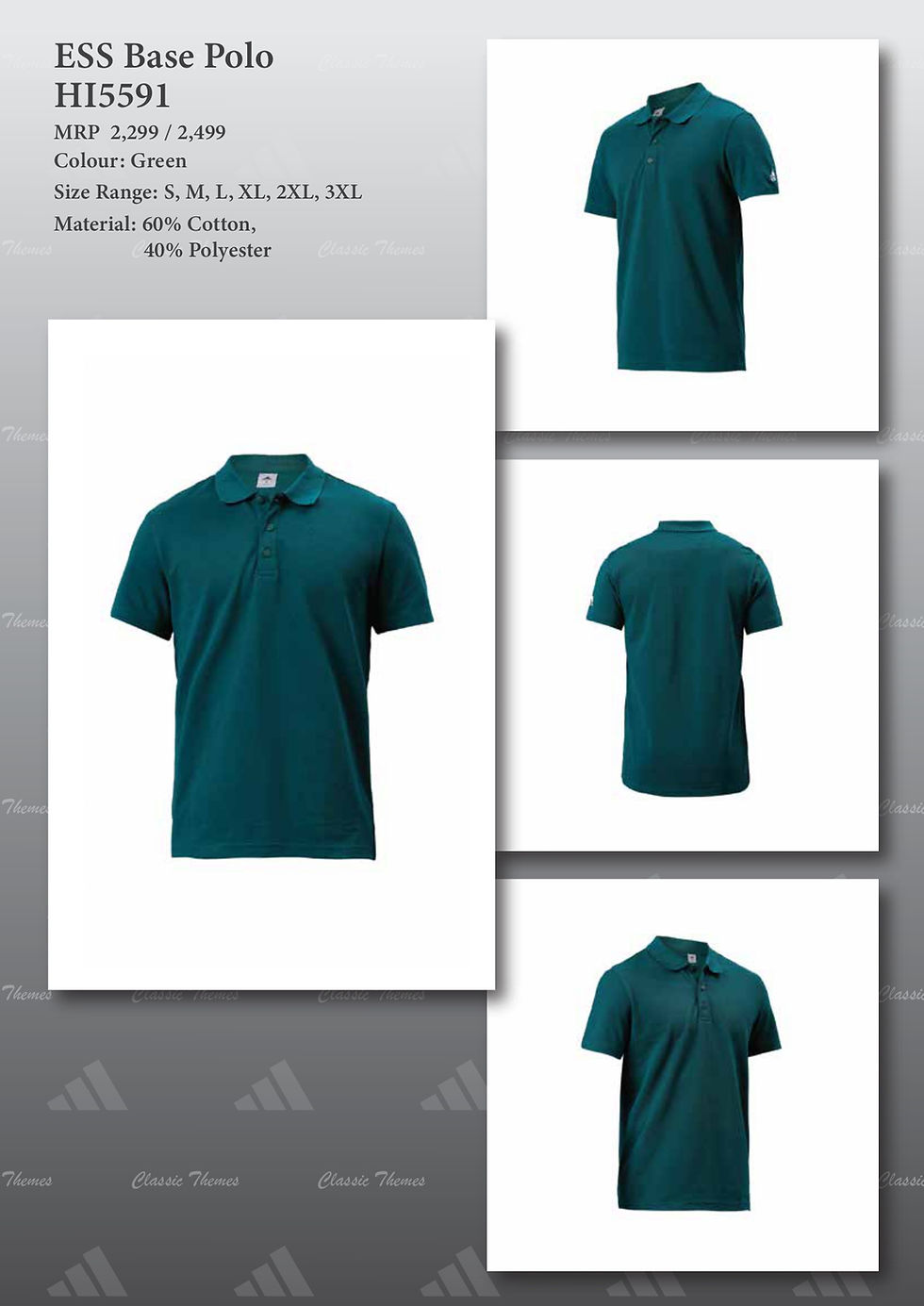 Thumbnail: ADIDAS|Polo / Collar T-Shirts|Poly Cotton|HI5594|D1650|MRP Rs. 2499