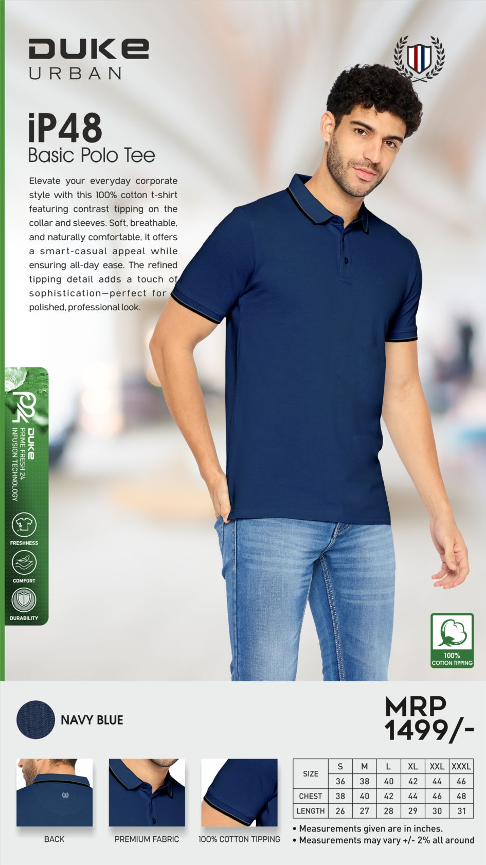 Thumbnail: DUKE|Polo / Collar T-Shirts|100% Cotton|IP48 NAVY BLUE|D840|MRP Rs. 1499
