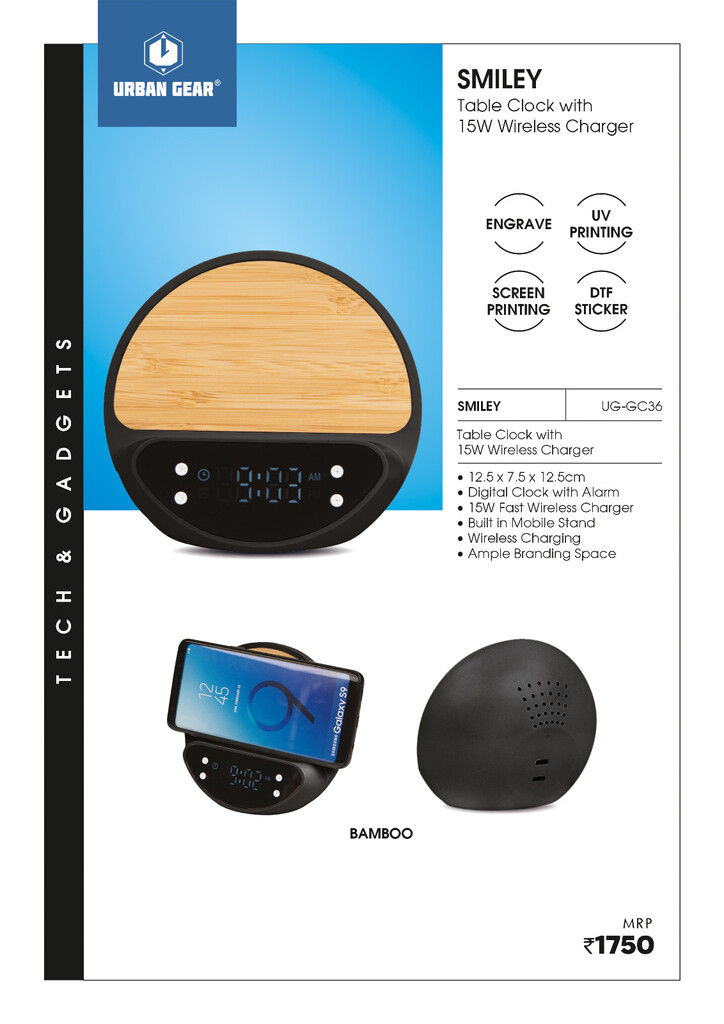 Thumbnail: 3-in1 Table Clock + Mobile Holder + 15W Charger - Smiley