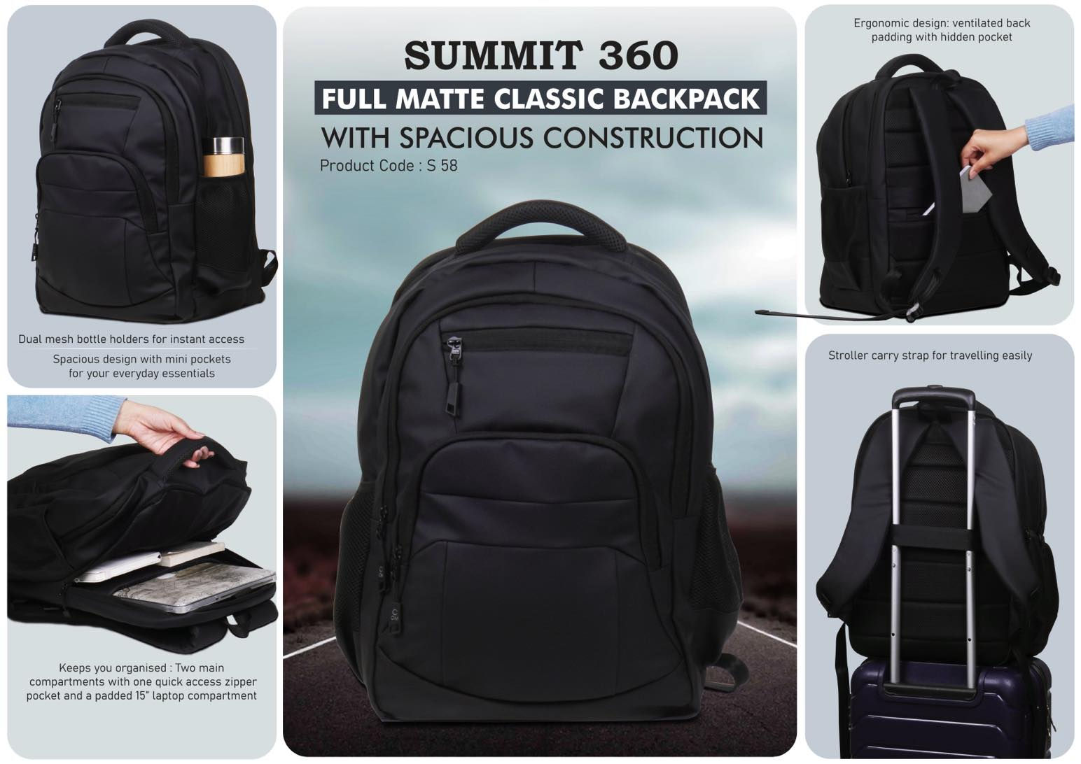 Summit 360: Full Matte Classic Backpack With Spacious Construction | D2044