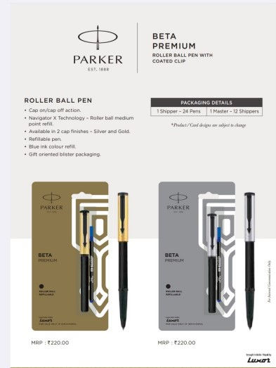 Thumbnail: Parker | Beta Premium Roller Ball Pen With Coated Clip-Gold | MRP Rs. 220