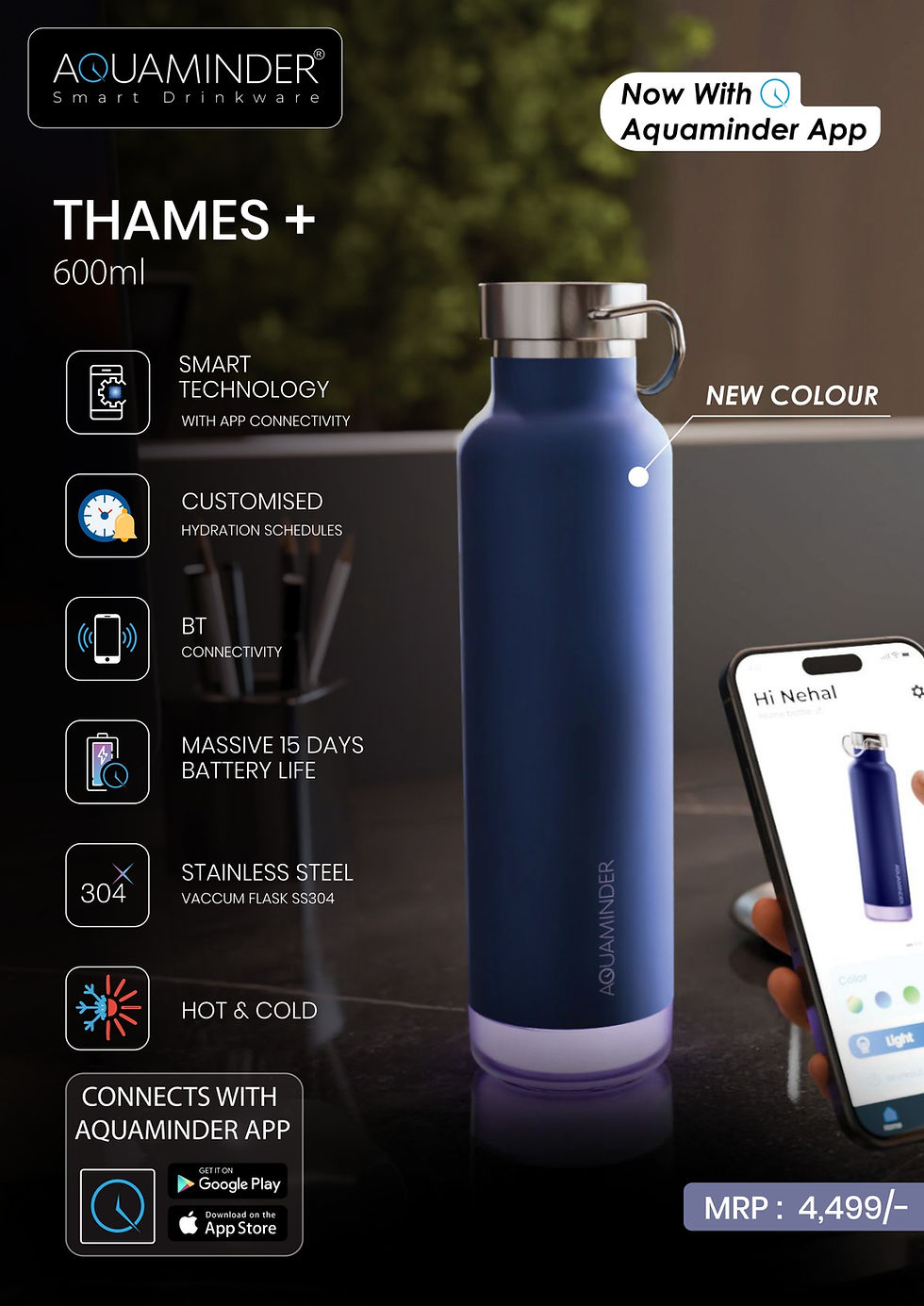 Thumbnail: Smart Bottle | Aqua | Stainless Steel | - | D1590