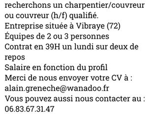 Greneche - recherche un charpentier/couvreur ou couvreur (h/f) qualifié