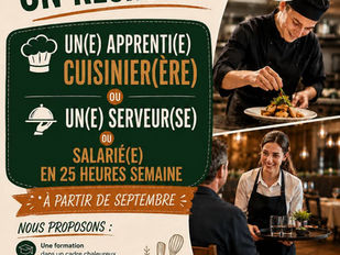 Recherche- Un(e)- Apprenti(e)- Cuisinier(ère)- Un(e)- Serveur(se)