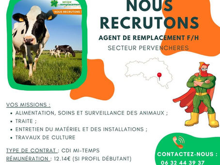 RECRUTE - AGENT DE REMPLACEMENT H/F - PERVENCHERES