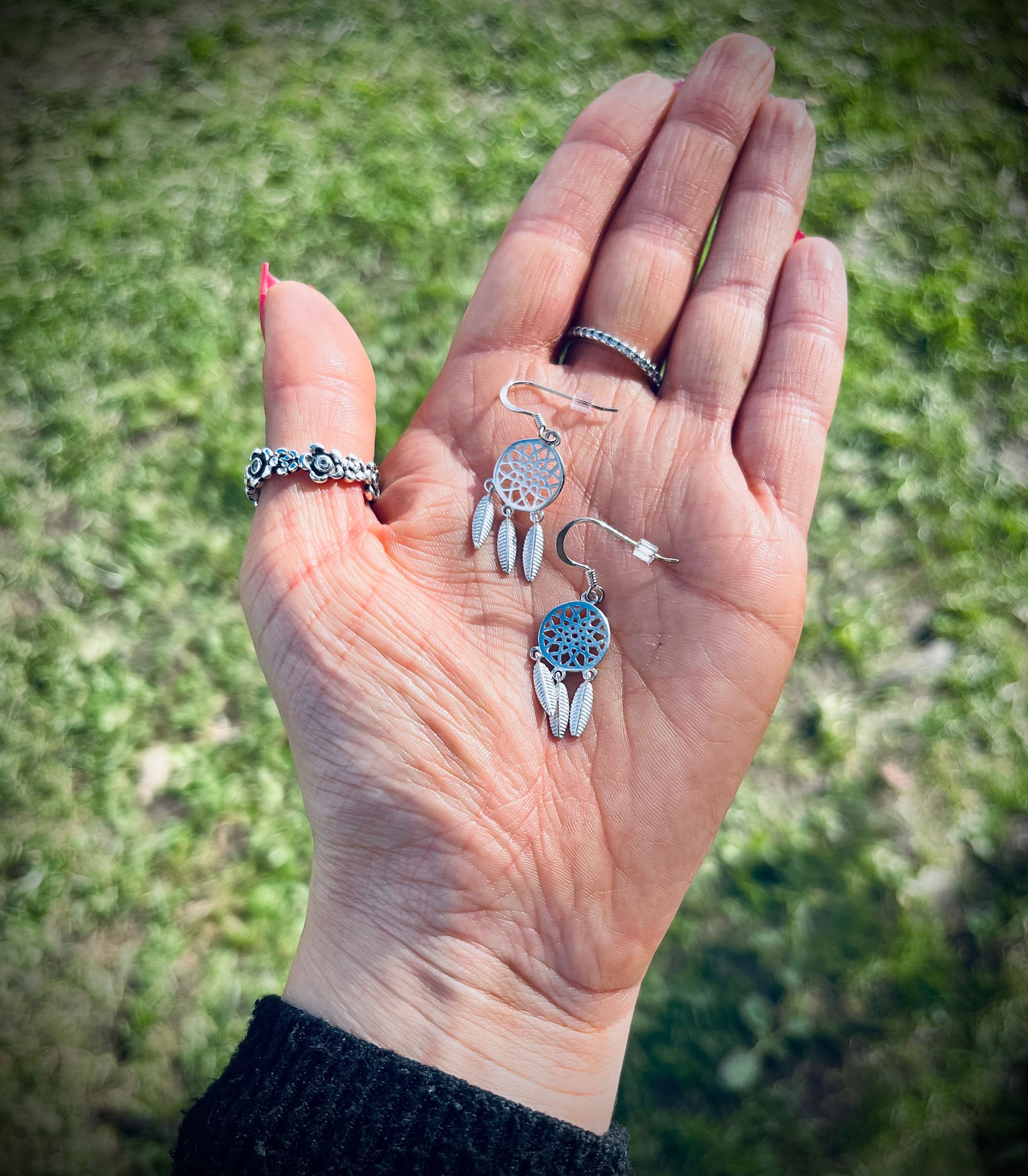 Sterling silver dream catcher earrings.