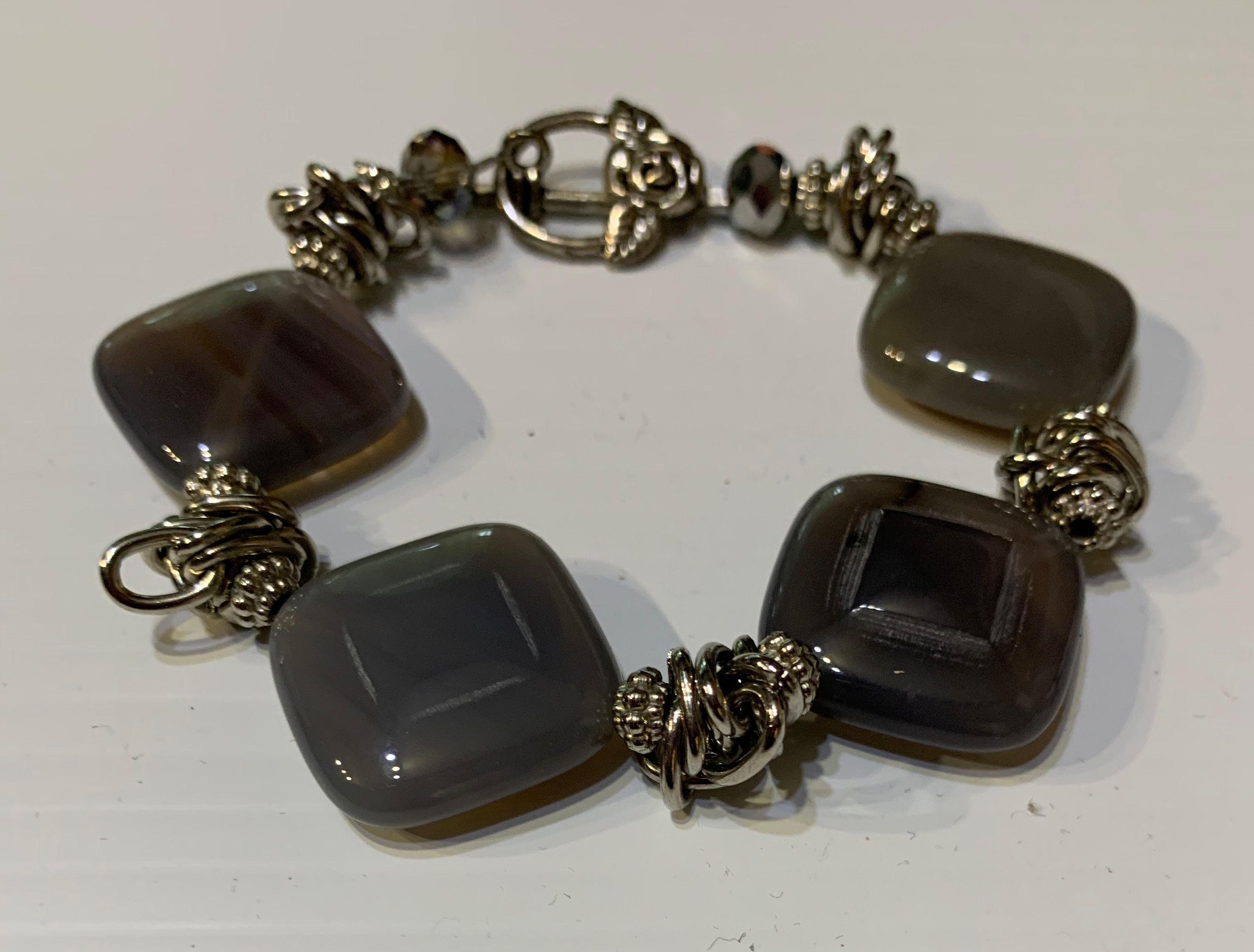 Dark Grey and Pewter Bracelet with Toggle Closure