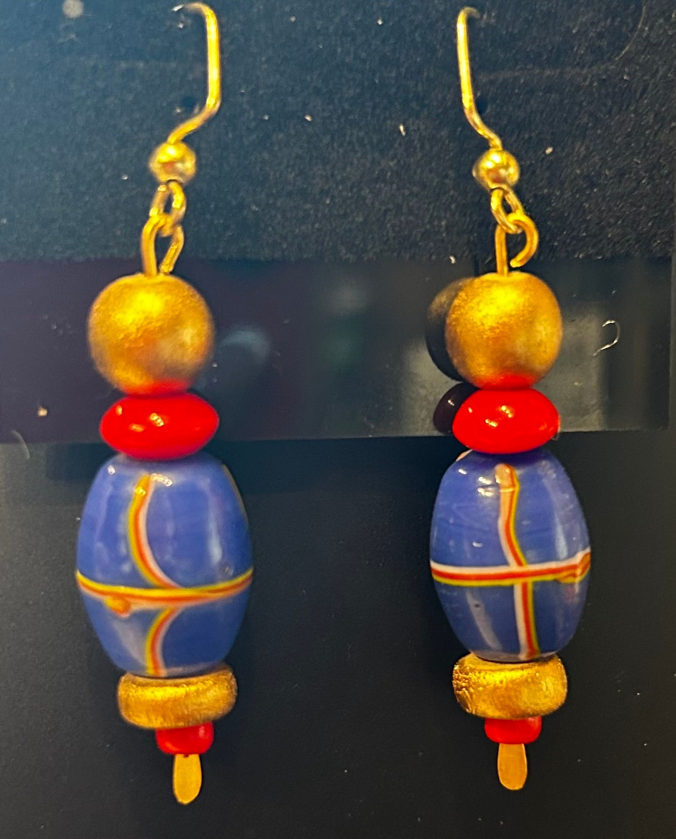 Red, blue, gold Pierced Earrings