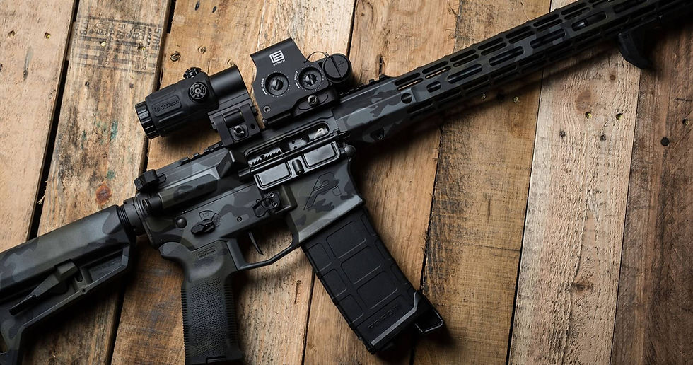 Beginner-friendly AR-style rifle with a holographic sight, featured as one of the best home defense firearms for beginners.