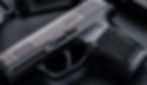 SIG Sauer P365 9mm micro-compact semi-automatic pistol close-up, black textured grip and matte slide, studio product shot