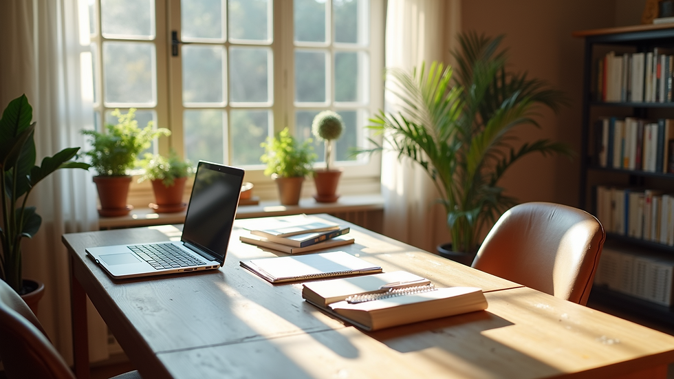 High angle view of a well-organized home office