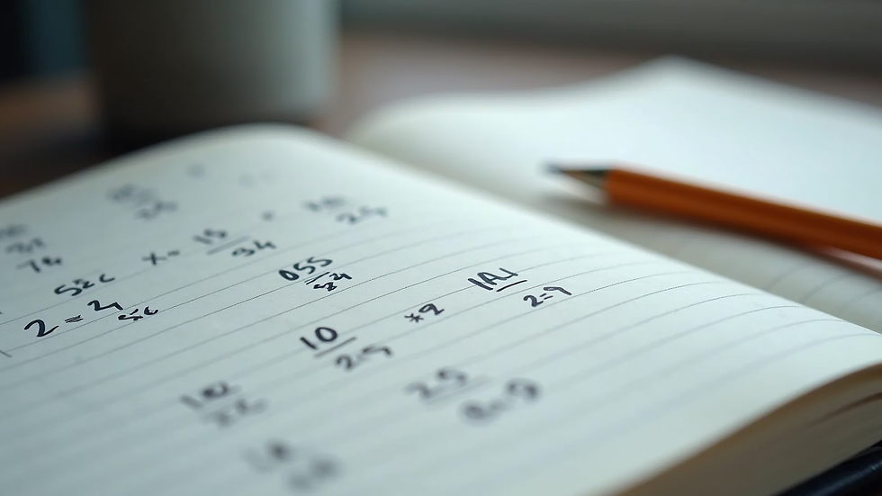 Close-up view of a student’s notebook with math problems and notes