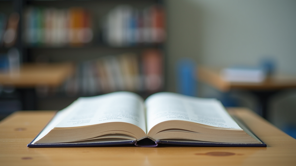 Eye-level view of a high school math textbook open on a desk