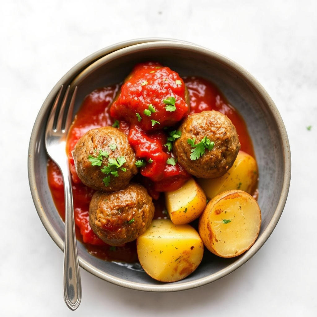 Meatballs with roast potatoes / Κεφτεδάκια με πατάτες στο φούρνο