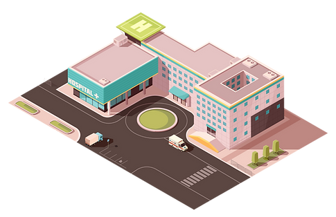 an isometric image of a hospital