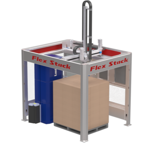 Precision case placement and layer forming mechanism on the CODI Manufacturing Flex Stack Pro automated palletizing system