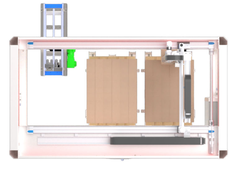 Safety Category 3 integrated guarding and light curtains surrounding the CODI Manufacturing Flex Stack Pro palletizing cell