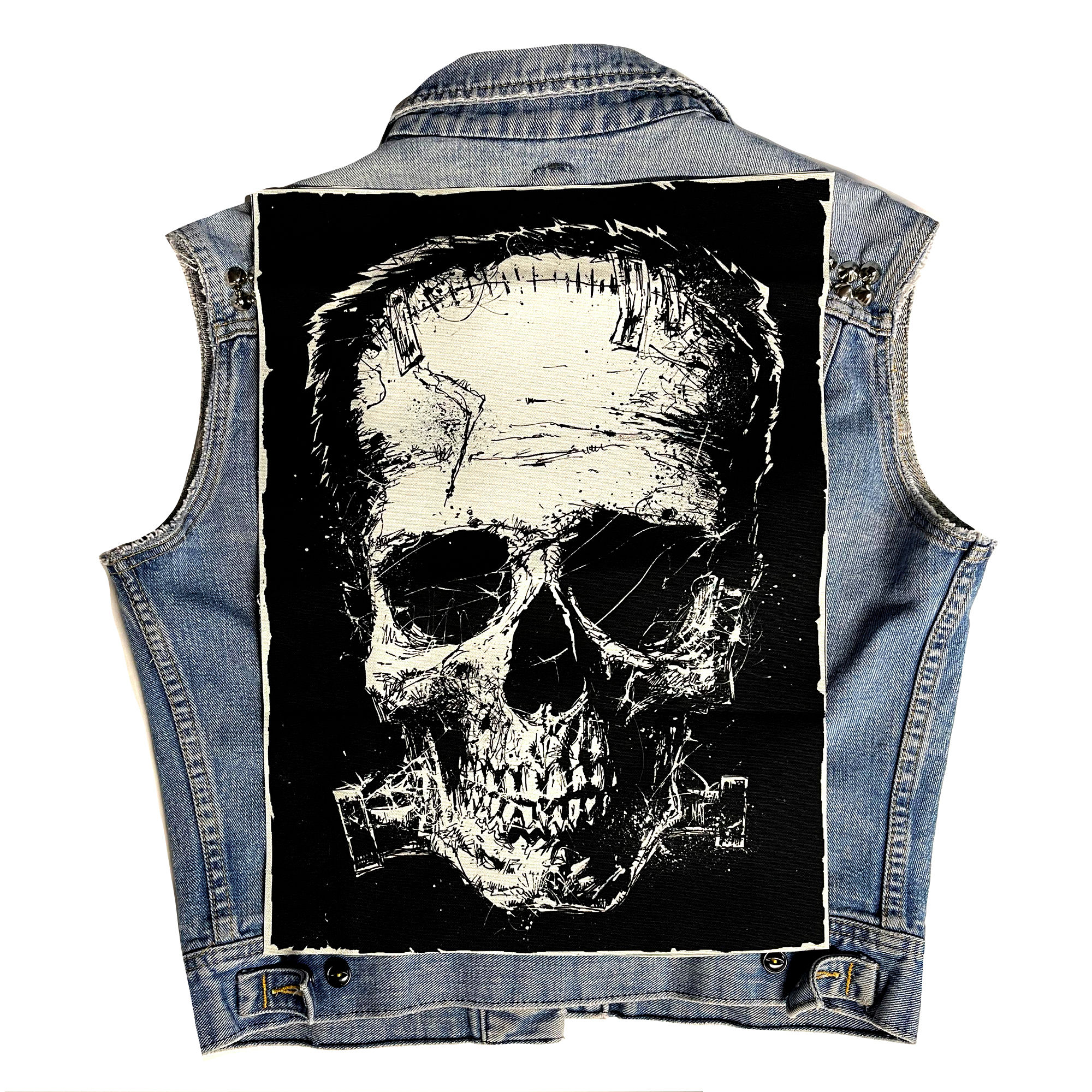 Frankenskull XXL Black and White BACK Patch