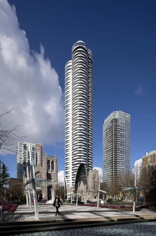 View from adjacent urban plaza. Photography by Ema Peter