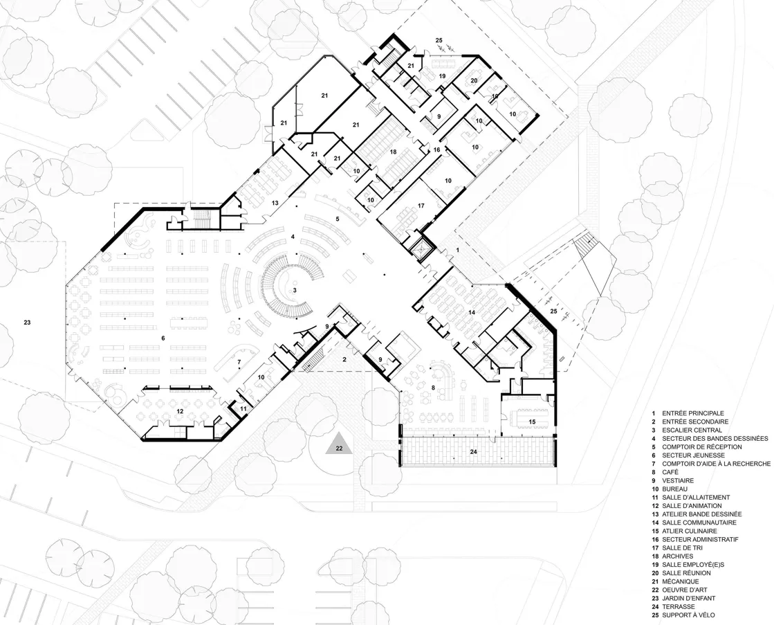 Bibliothèque L'Octogone. Sketch by Anne Carrier Architectes