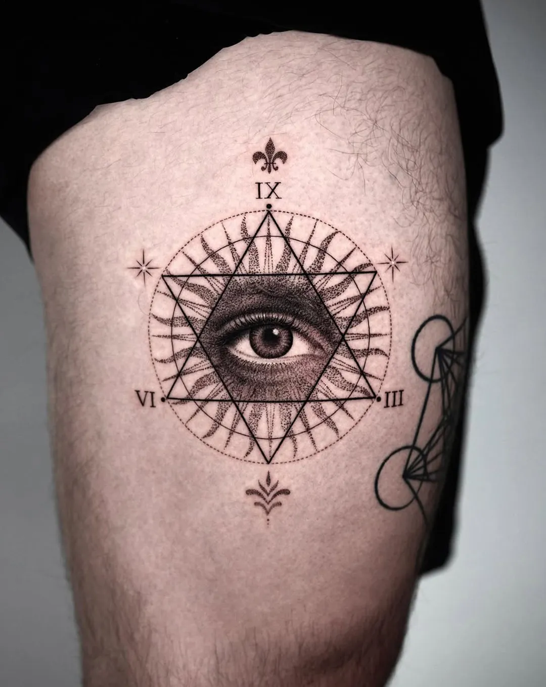 Kiljun sacred geometry eye tattoo, black and grey realism — Seoul Ink Tattoo, Gangnam Seoul