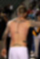 David Beckham after a football match with this sacrificial angel tattoo on show.