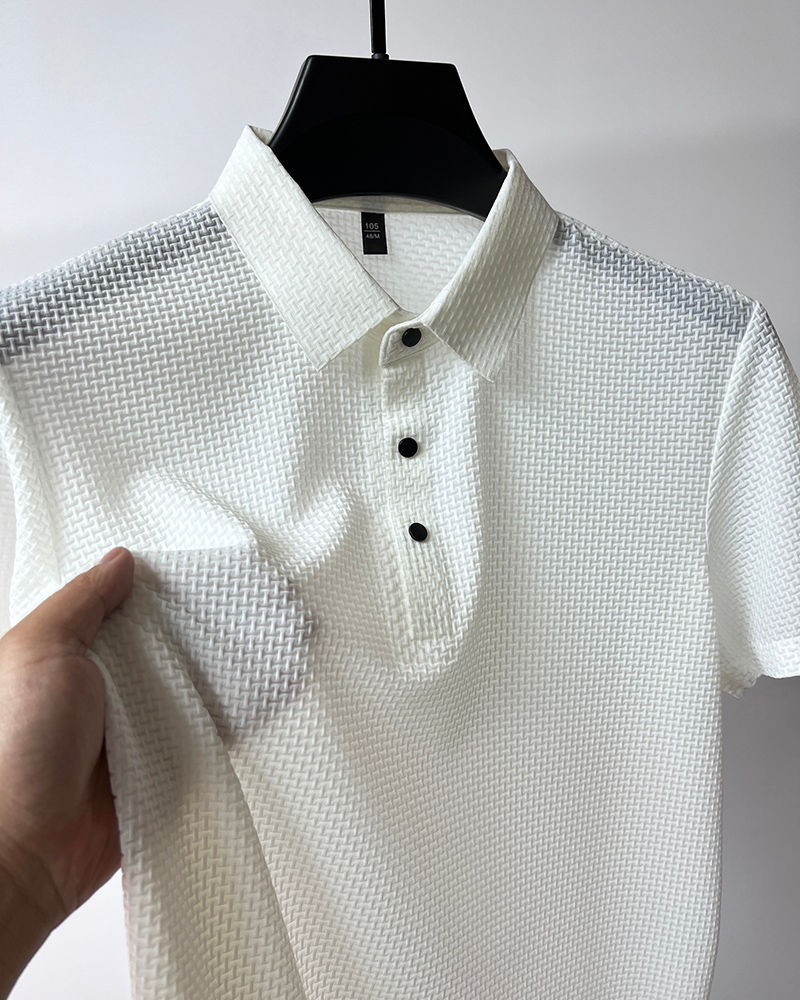 Thumbnail: Summer New Men's Lop-up Hollow Short-sleeved Polo Shirt Ice Silk Breathable Busi