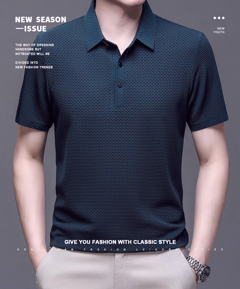 Thumbnail: Summer New Men's Lop-up Hollow Short-sleeved Polo Shirt Ice Silk Breathable Busi
