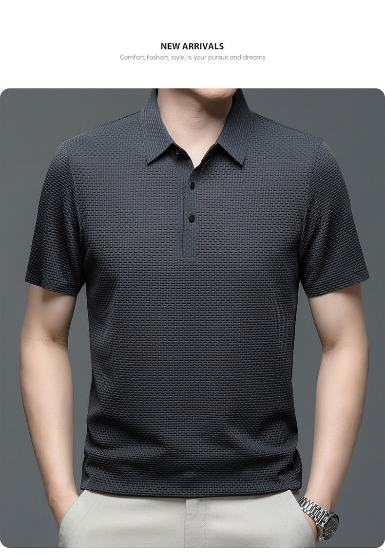Thumbnail: Summer New Men's Lop-up Hollow Short-sleeved Polo Shirt Ice Silk Breathable Busi
