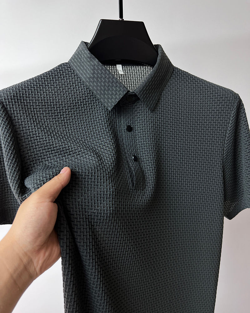Thumbnail: Summer New Men's Lop-up Hollow Short-sleeved Polo Shirt Ice Silk Breathable Busi