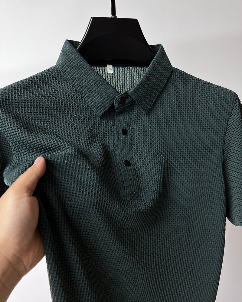 Thumbnail: Summer New Men's Lop-up Hollow Short-sleeved Polo Shirt Ice Silk Breathable Busi