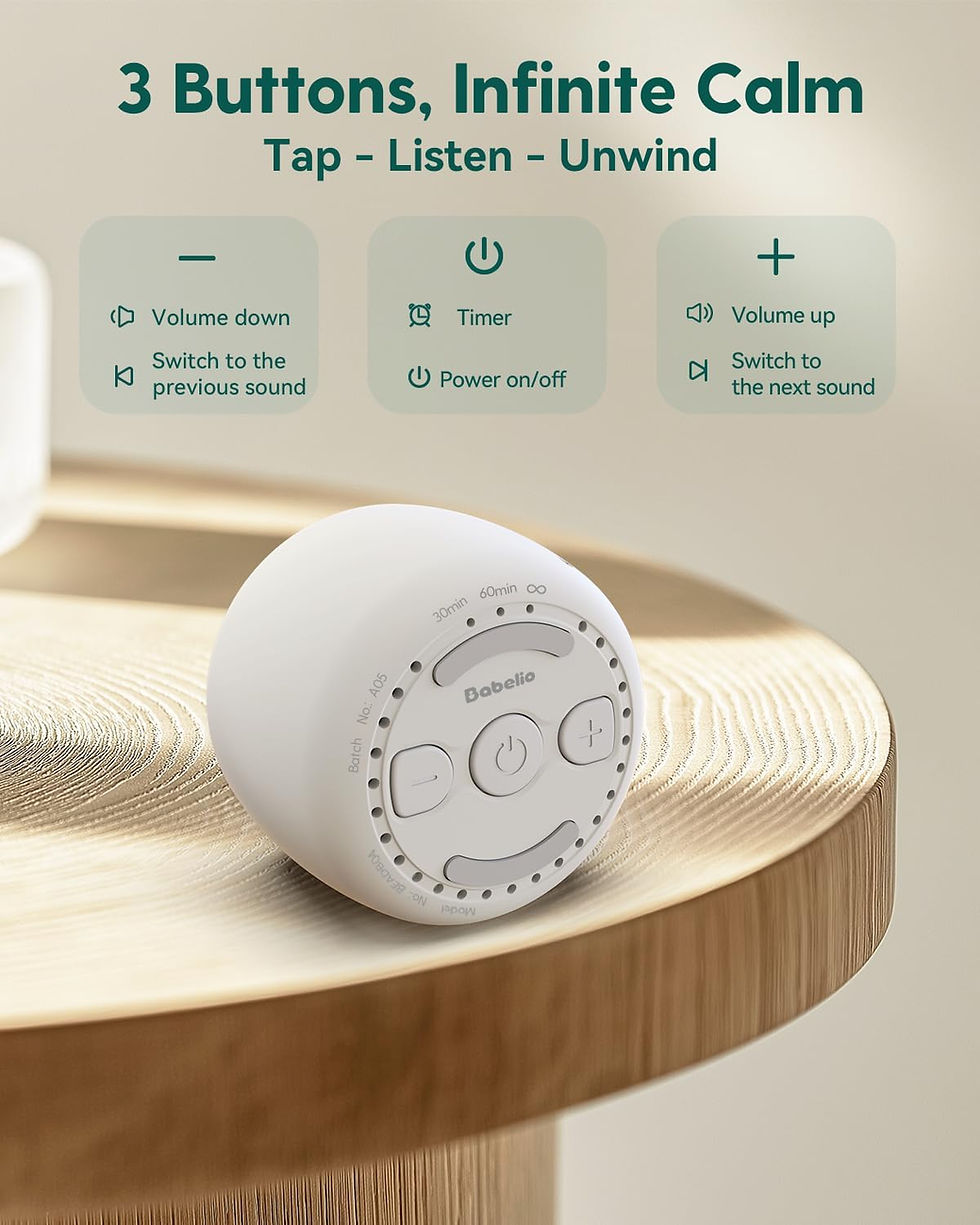 Thumbnail: Babelio White Noise Sound Machine for Adults Kids Baby, Mini, 15 Non-looping So