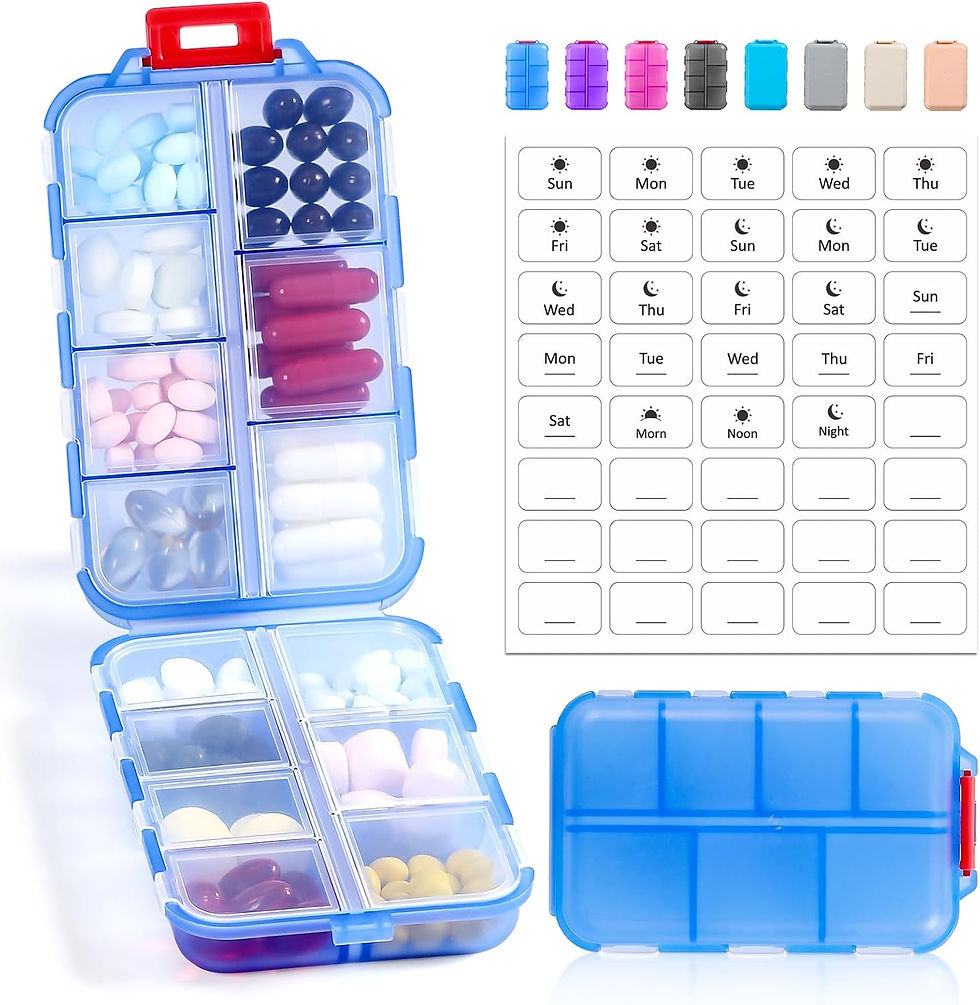 Thumbnail: 3 Pack, 14 GRIDS Travel Pill Organizer Box with Labels - Travel Medicine Case K