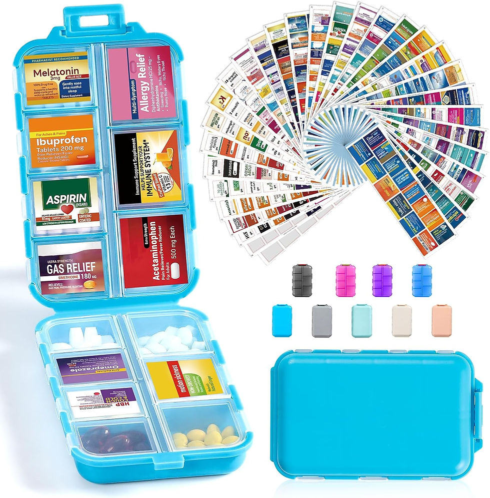 Thumbnail: 3 Pack, 14 GRIDS Travel Pill Organizer Box with Labels - Travel Medicine Case K