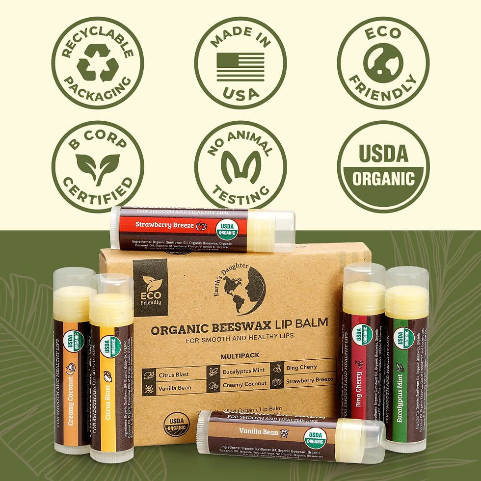 Thumbnail: Earth's Daughter USDA Organic Lip Balm 6-Pack - Fruit Flavors, Beeswax, Coconut