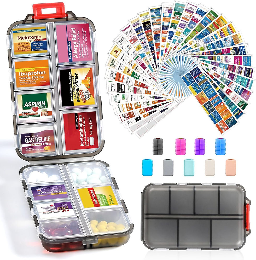 Thumbnail: 3 Pack, 14 GRIDS Travel Pill Organizer Box with Labels - Travel Medicine Case K