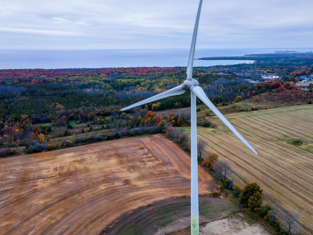 A grey, blustery day. Not so good for solar panels, but great weather for wind turbines!