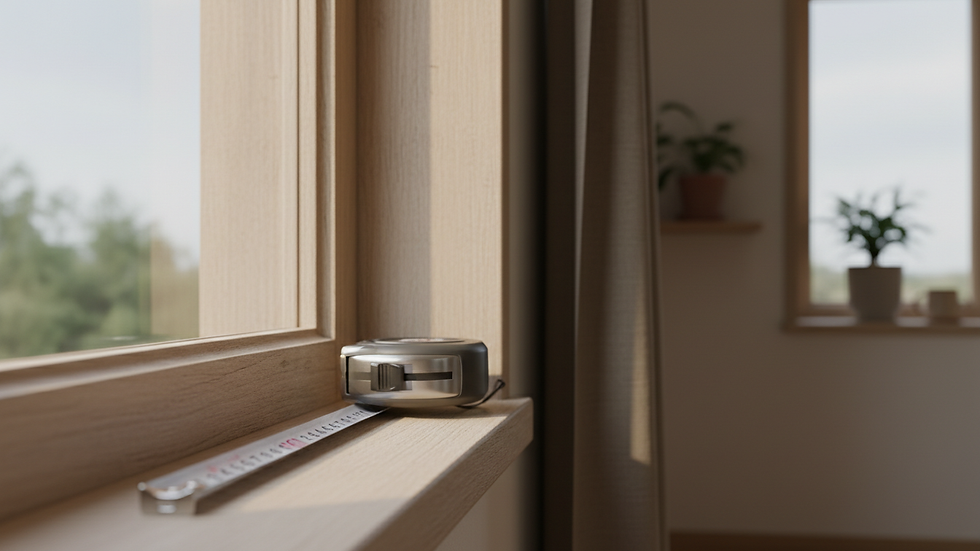 Close-up view of a tape measure on a window frame ready for measuring