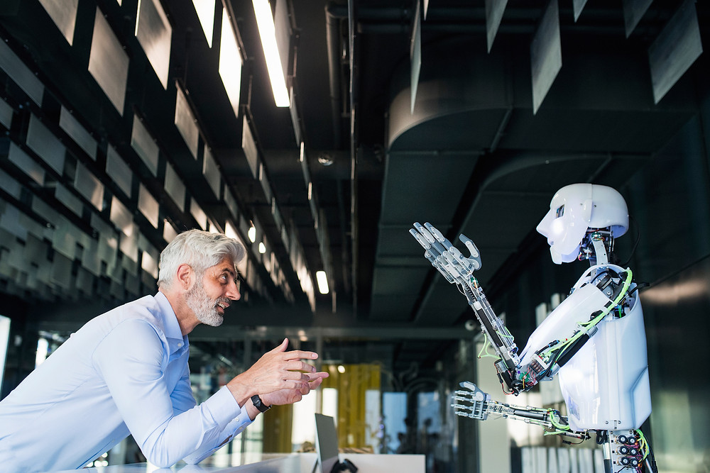 Man debating with robot