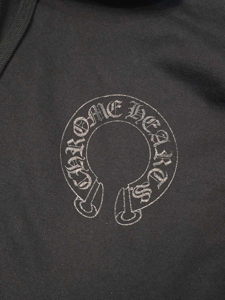 縮圖：克羅心 Chrome Hearts  官網限定 亮粉反光十字花 馬蹄印 帽T (黑)  2776