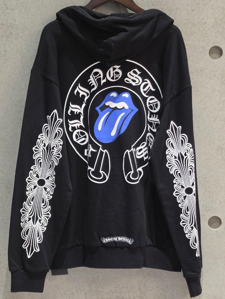 縮圖：克羅心 Chrome Hearts 滾石聯名 嘴唇印花連帽外套(黑)